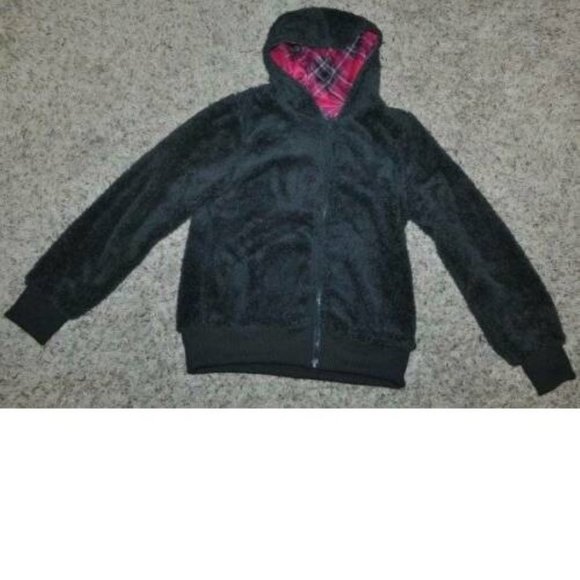 *Reversible Jacket Mamba sz 10/12 Pink Plaid Fleece Hooded Zip Front PLUS Girls - Picture 6 of 7